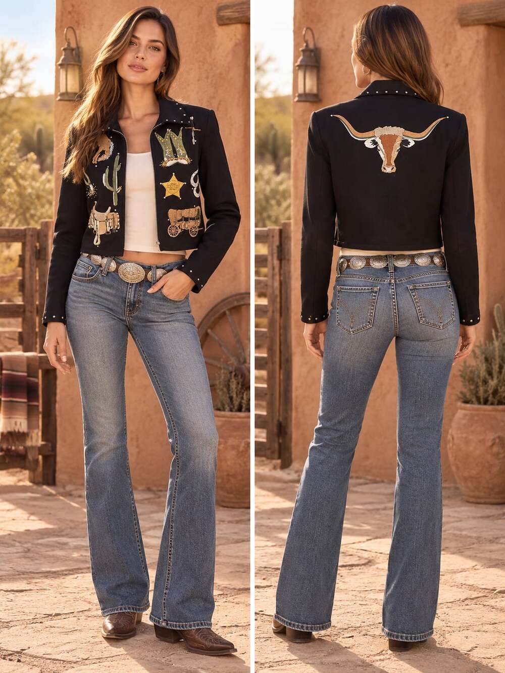 Gordon & James Western Embroidered Wool Jacket Women’s S Black Cowgirl Y2K